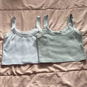 Cotton On Set of Two Ribbed Crop Tops - White and Gray